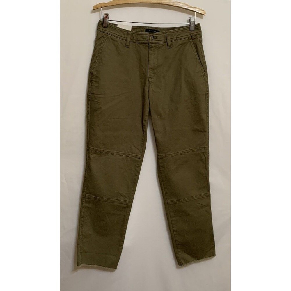 Banana Republic Sz 2 Mid Rise Slim Ankle Fray Chino Pants Olive Green NWT $80